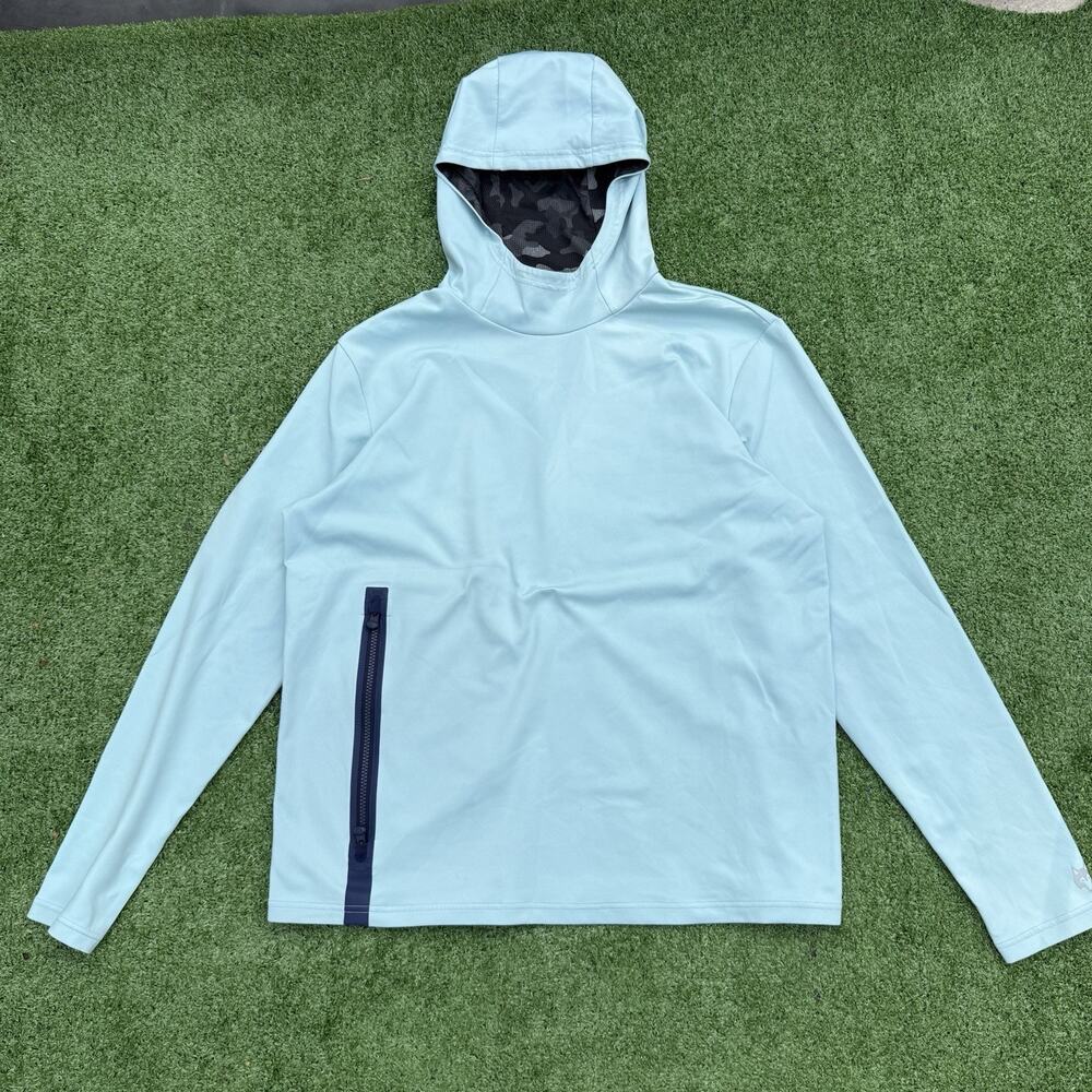 Greyson Sequoia Hoodie Men's XL Light Blue Camo Hood Performance Pullover Golf